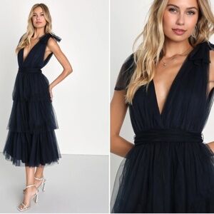 LULU's Flowy Prom Wedding Boho Sexy Elegant Tiered Ruffles Tulle Chic Dress